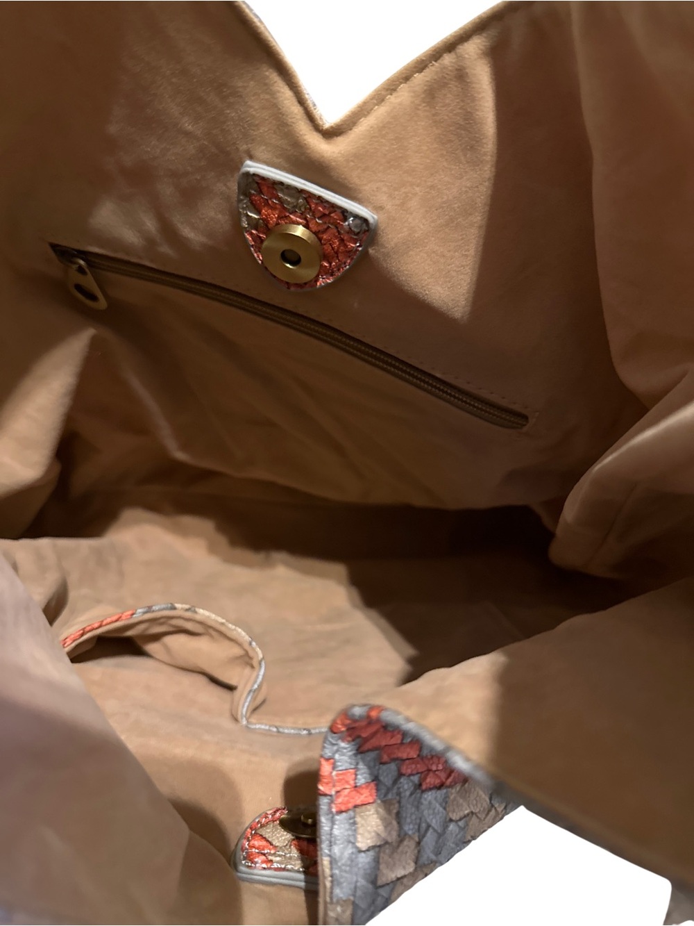 Woven Pattern Hobo Bag in Rust and Gray - Soft Shoulder Tote - Picture 4 of 4